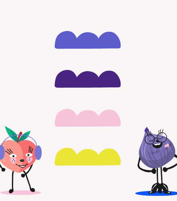 palette de couleurs parme, violet foncé,rose et vert citron Formagyn